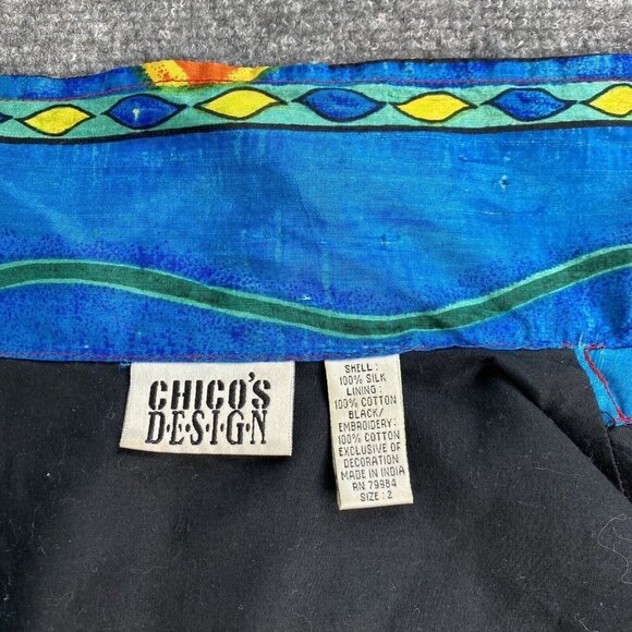 VTG Chico’s Jacket Womens 2 US L 12 Chinook Southwestern Aztec Beaded‎ Silk - Picture 6 of 16